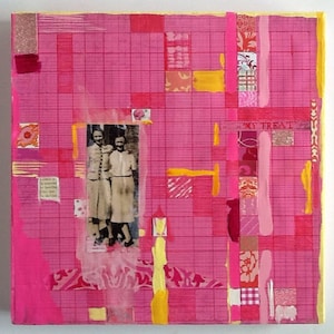 My Treat Color Study in Pinks and Yellows Collage Paper Painting image 1