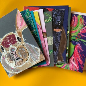 Conjunto de 10 cartões de anotações de vários animais de colagens/pinturas originais