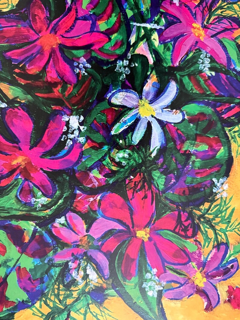Gula Frenzy Flowers Limited Edition-tryck från originalmålning bild 4