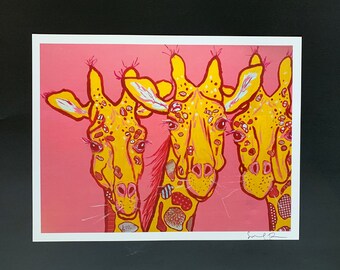 Three Happy Giraffes Limited Edition Print from Original Painting Collage