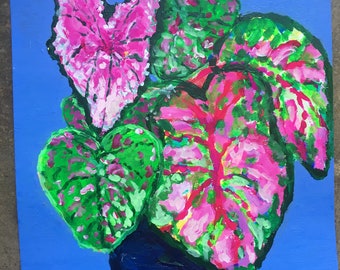 Triple Caladium Original Acrylic Painting on Paper 100 Flowers in 100 Days 57