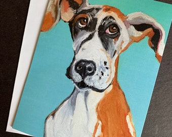 Duke Dane on Robins Egg Blue Single Notecard From Original Painting Collage