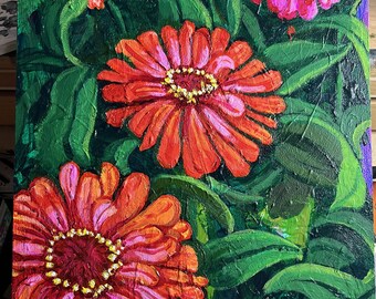 Orange Zinnia Patch Original Acrylic Painting