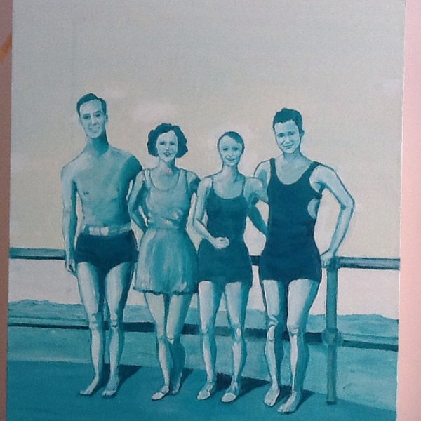 Va Beach 1934 Vintage Monochromatic Oil Painting