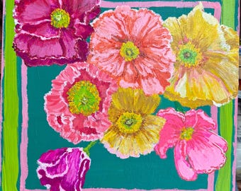 Grupp av vallmo Original akrylmålning