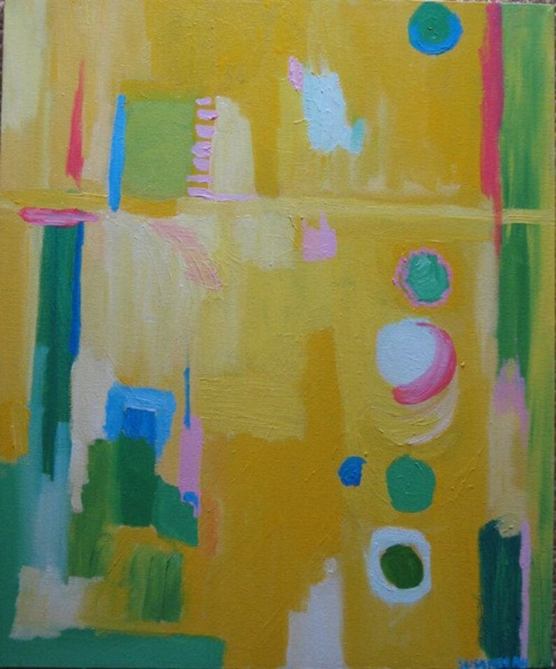 Happiness Painting Oil on Canvas Wall Decor Yellow image 1