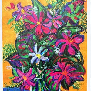 Gula Frenzy Flowers Limited Edition-tryck från originalmålning bild 2