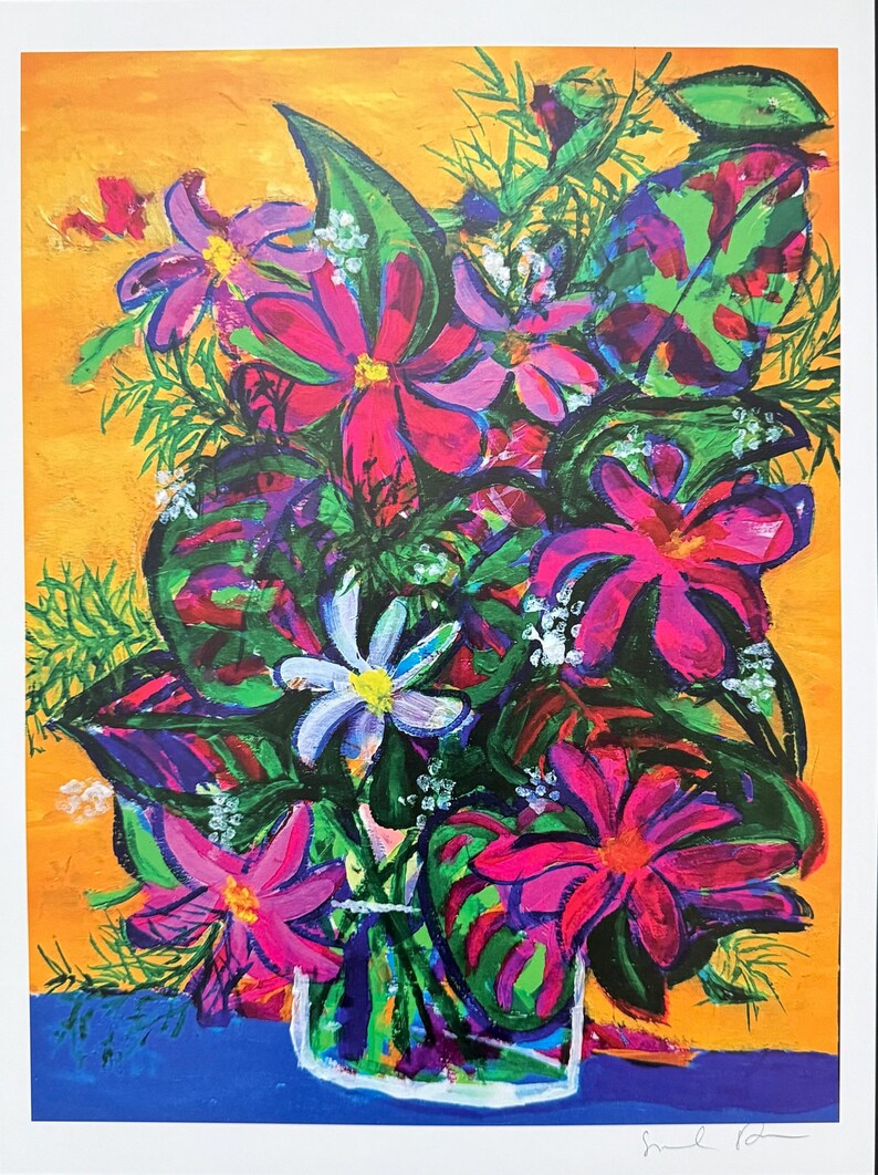 Gula Frenzy Flowers Limited Edition-tryck från originalmålning bild 2