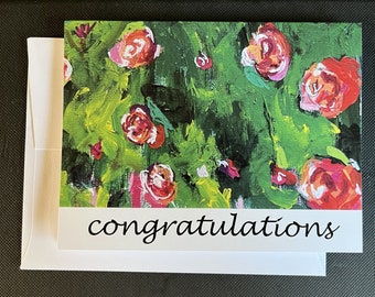 Congratulations Warm Flowers Single Note Card from Original Painting "Pomegranate"