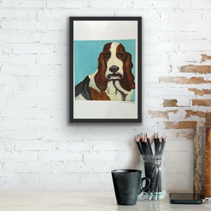 Basset Hound on Sky Blue Limited Edition Print From Original Collage Painting image 5