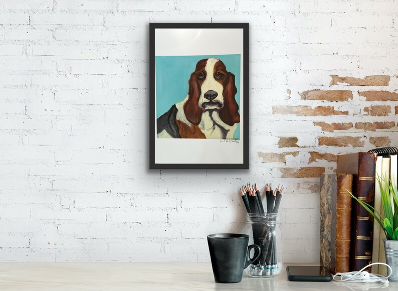 Basset Hound on Sky Blue Limited Edition Print From Original Collage Painting image 5