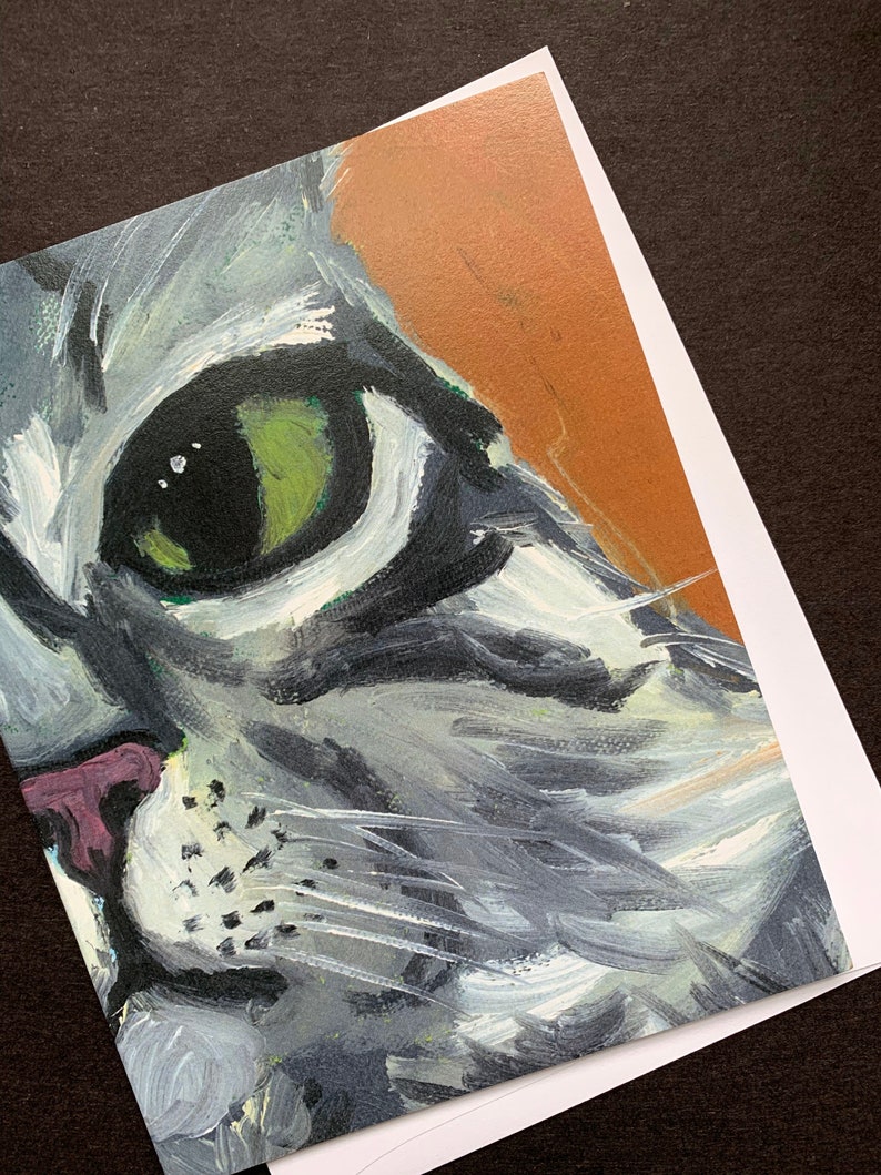 Close Up Cat Blank Note Card Set From Original Painting image 2