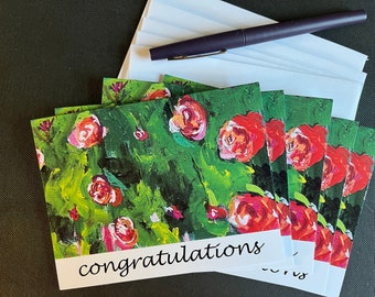 Congratulations Warm Flowers Set of 5 Note Cards from Original Painting "Pomegranate"