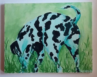 Green Dalmatian Rear End Oil Painting