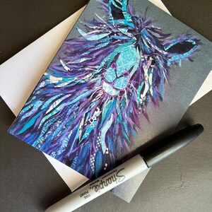 Blue Llama Single Notecard From Original Painting Collage