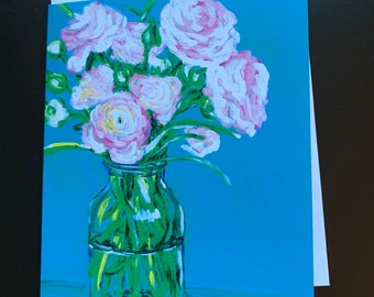 Pink Ranuncula Single Note Card from Original Painting