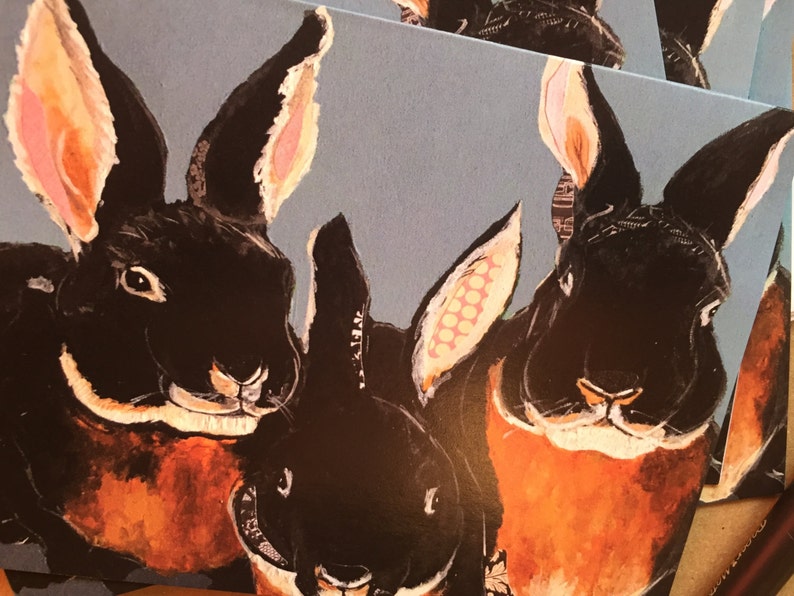 Black Velvet Bunnies Notecard Set from Original Painting image 2