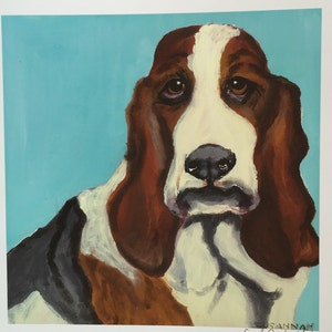 Basset Hound on Sky Blue Limited Edition Print From Original Collage Painting image 1