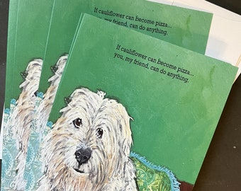 White Dog on Green Funny Quote Note Card Set from Original Painting/Collage