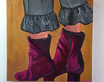 Magenta Boots Made For Walking Original Oil Painting Daily Painting