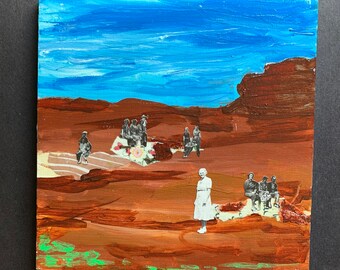 Family Gathering in Rousillion Original Acrylic and Paper Painting Collage Daily Painting