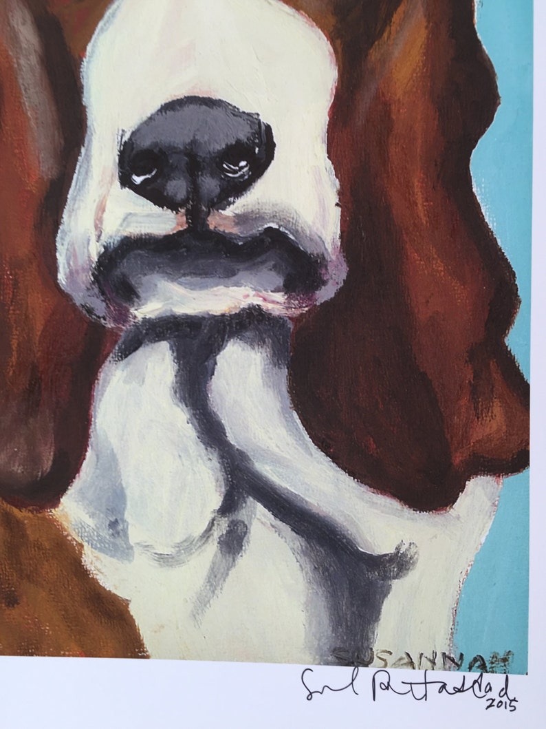 Basset Hound on Sky Blue Limited Edition Print From Original Collage Painting image 2