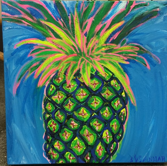 Pineapple Art - Original Acrylic Painting - Shelf Sitter  🍍Original Pineapple acrylic Painting🍍 main image 2