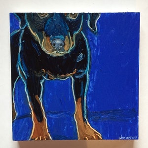 Rottweiler auf Blau Original Ölgemälde Tagesgemälde Sale