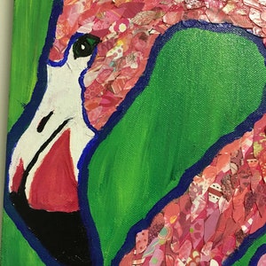 Preppy Flamingo Original Collage Painting image 2