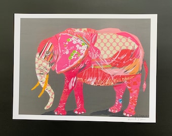 Pink Elephant Collage Limited Edition Print from Original Painting Collage