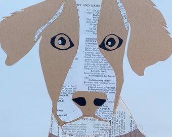 Spaniel Original Paper Collage in Black, Khaki, and White