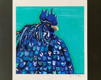Blue Hen Digital Print From Original Collage Painting