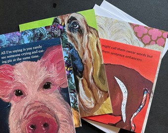 Mixed Set of  Snarky Note Cards from Original Paintings