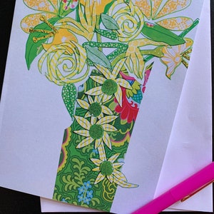 Vrolijke gele bloemen enkele notitiekaart van originele collage