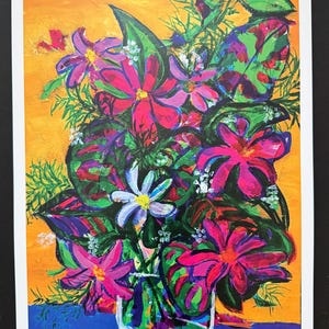Gula Frenzy Flowers Limited Edition-tryck från originalmålning bild 1