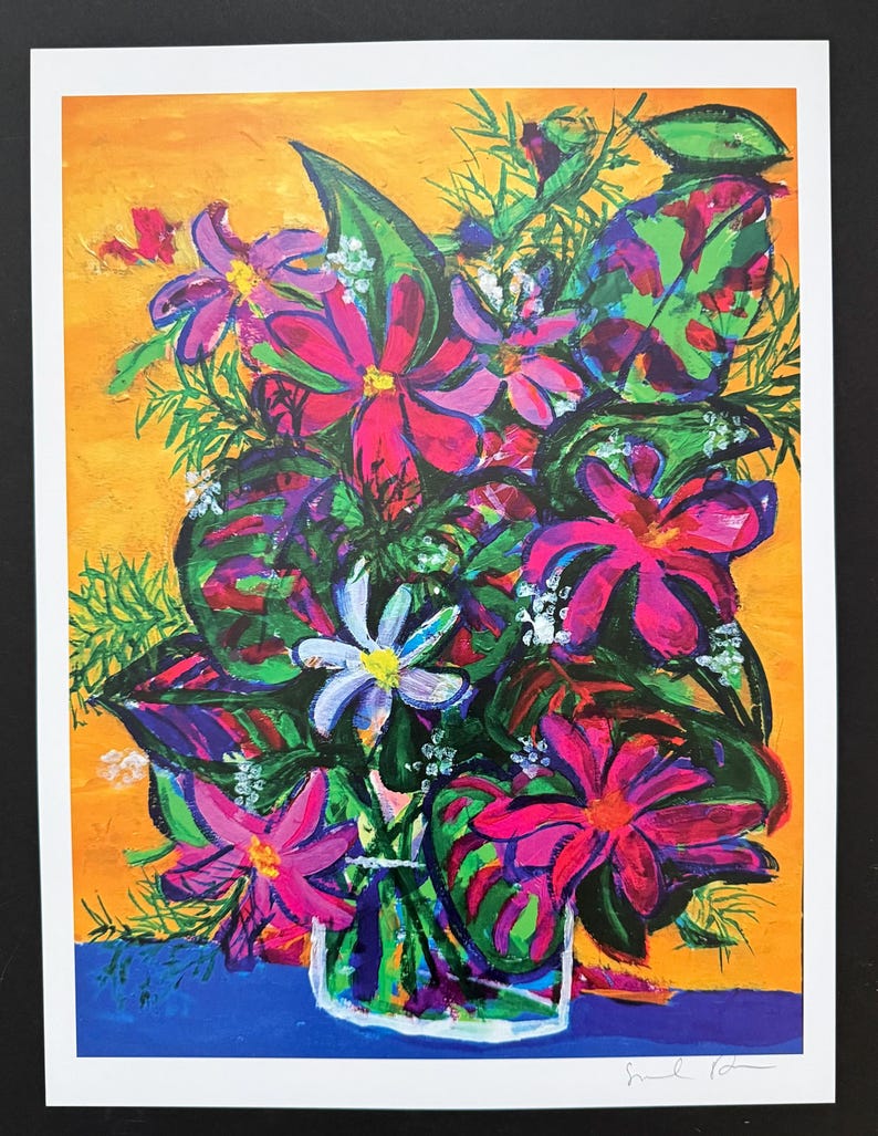 Gula Frenzy Flowers Limited Edition-tryck från originalmålning bild 1
