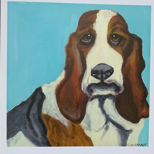 Basset Hound on Sky Blue Limited Edition Print From Original Collage Painting image 7