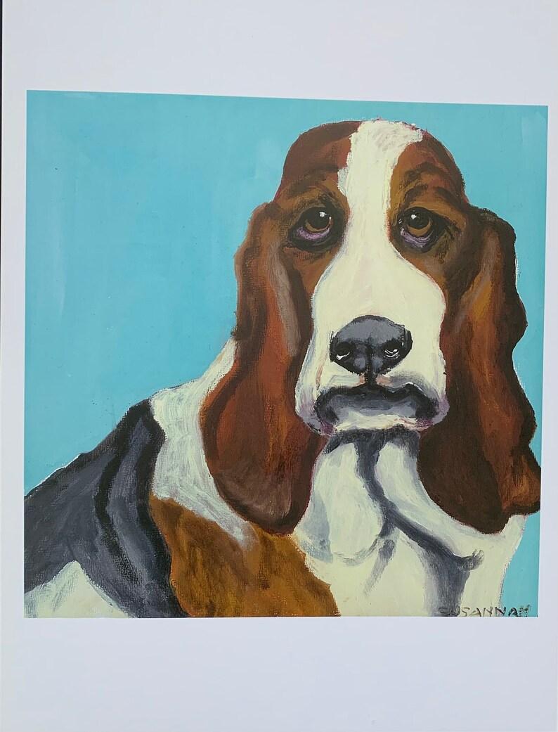 Basset Hound on Sky Blue Limited Edition Print From Original Collage Painting image 7