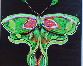 Luna Moth Originele Schilderij Collage