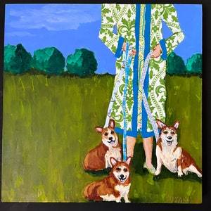 Drei Corgis Original Gemälde/Collage