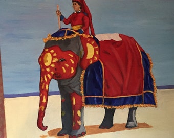 Jaipur Indian Parade in Red Oil on Canvas