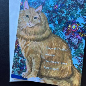 Biglietto con nota singola del gatto narcisista dal dipinto originale