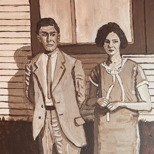 Lucille and friend in Sepia Original Acrylic Painting image 2