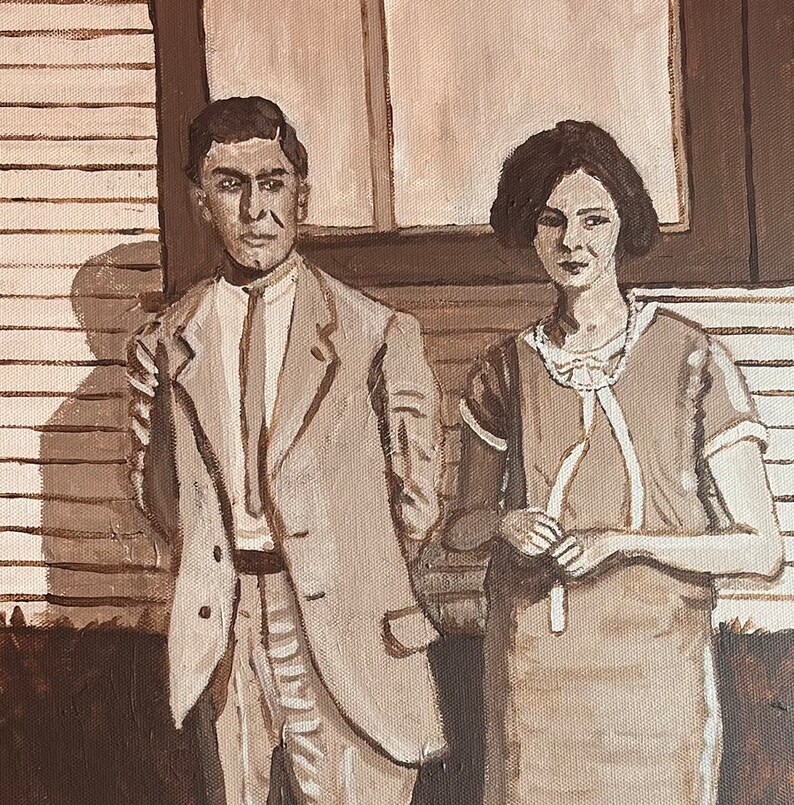 Lucille and friend in Sepia Original Acrylic Painting image 2