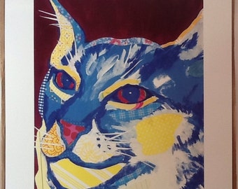 Contemplative Cat Original Collage Limited Edition Print NOW 15!