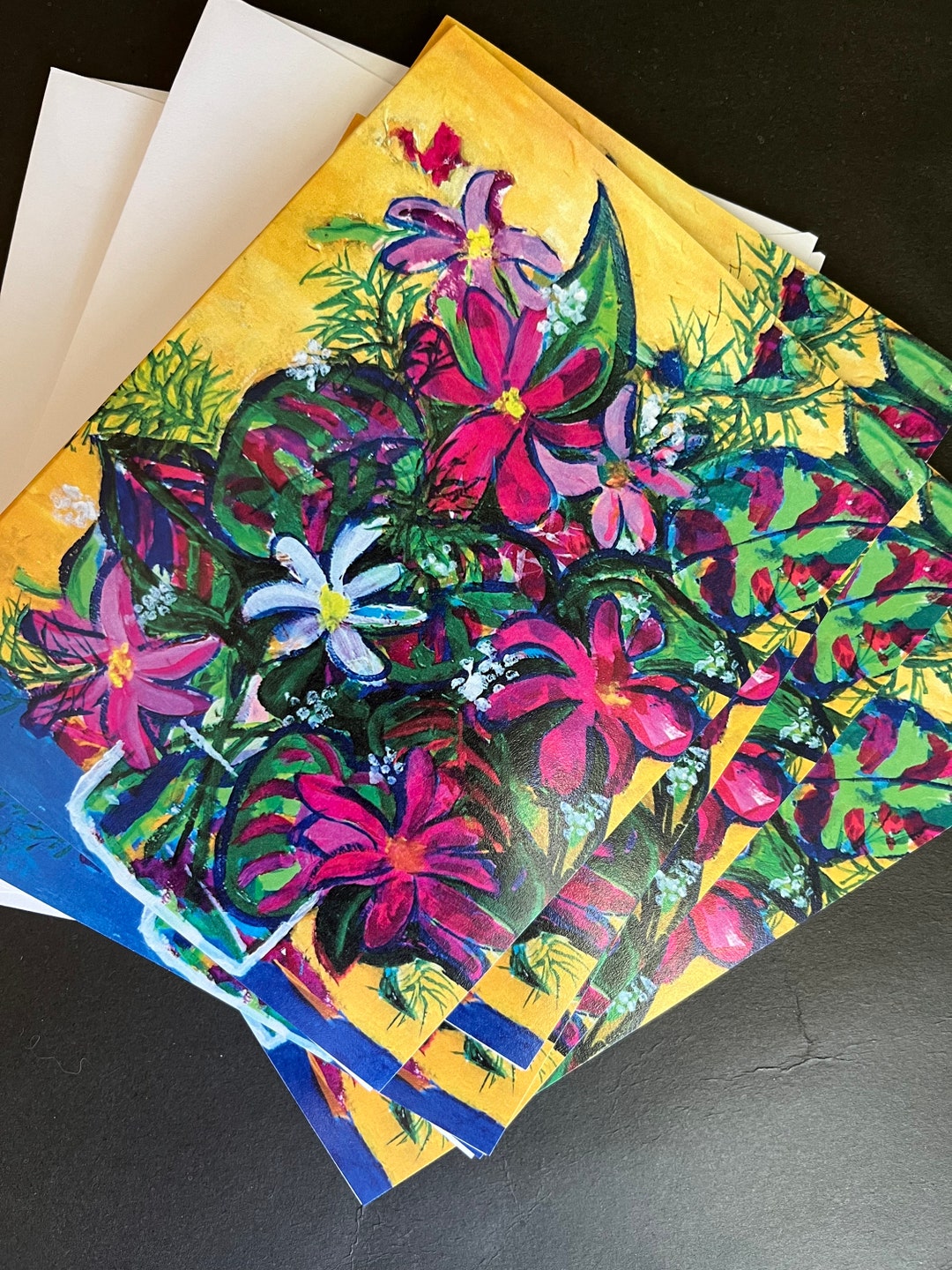 Happy Yellow Flowers Set of 5 Notecards From Original Painting - Etsy