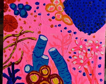 Coral Reef in a Pink Sea Original Acrylic Painting