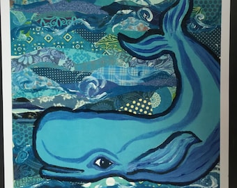 Blue Whale Limited Edition Print From Original Collage Painting
