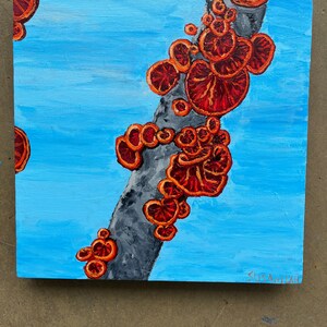 Orangish Red Fungi on Tree Original Acrylic Painting