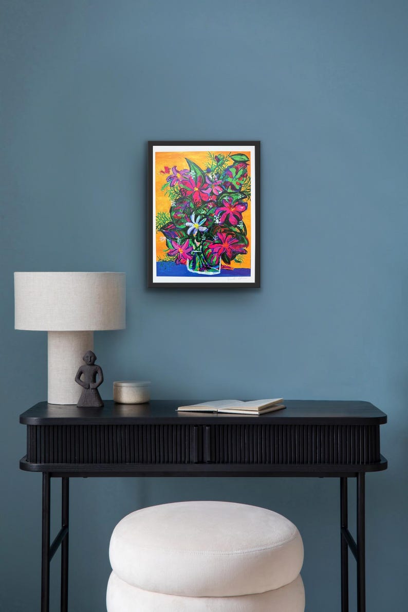 Gula Frenzy Flowers Limited Edition-tryck från originalmålning bild 5